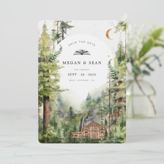 Save The Date Mariage de cascade de forêt rustique | Enregistrer (Debout devant)