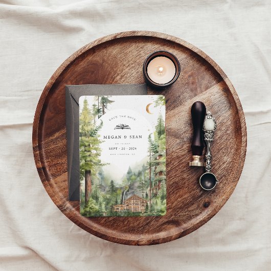 Save The Date Mariage de cascade de forêt rustique | Enregistrer