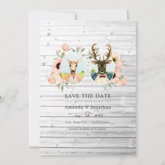 Save The Date Mariage de cerf de forêt rustique fantaisiste (Devant)