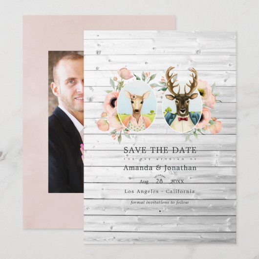 Save The Date Mariage de cerfs de forêt rustique fantaisiste (Devant / Derrière)