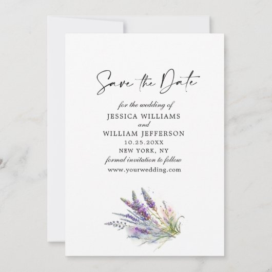 Save The Date Mariage de champ Aquarelle violet Lavande Fleurs (Dos)