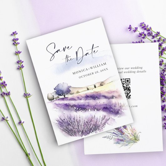 Save The Date Mariage de champ Aquarelle violet Lavande Fleurs