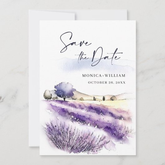Save The Date Mariage de champ Aquarelle violet Lavande Fleurs (Devant)