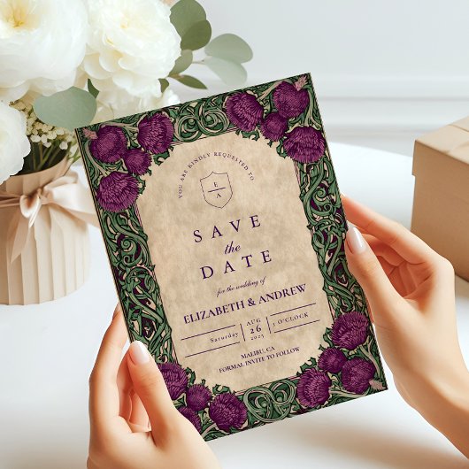 Save The Date Mariage de chardon Art nouveau