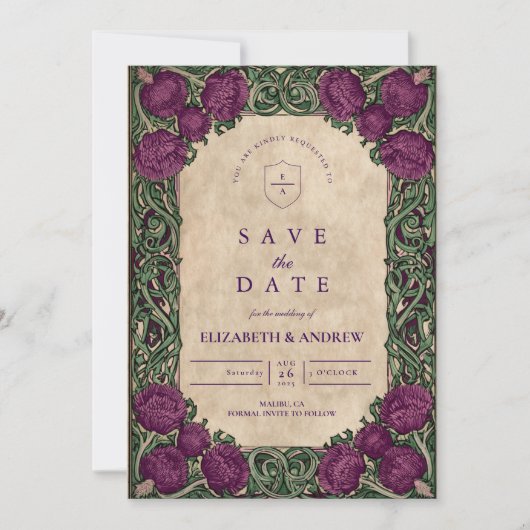 Save The Date Mariage de chardon Art nouveau (Devant)