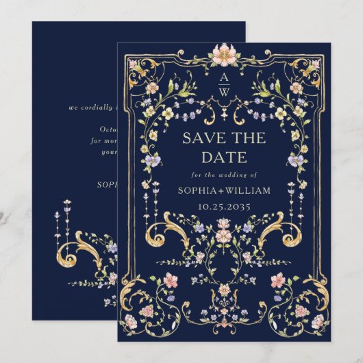 Save The Date Mariage de charpente florale de Grace Orné Victori (Devant / Derrière)