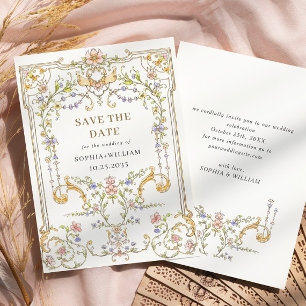 Save The Date Mariage de charpente florale de Grace Orné Victori