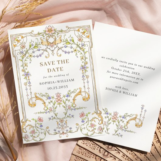 Save The Date Mariage de charpente florale de Grace Orné Victori