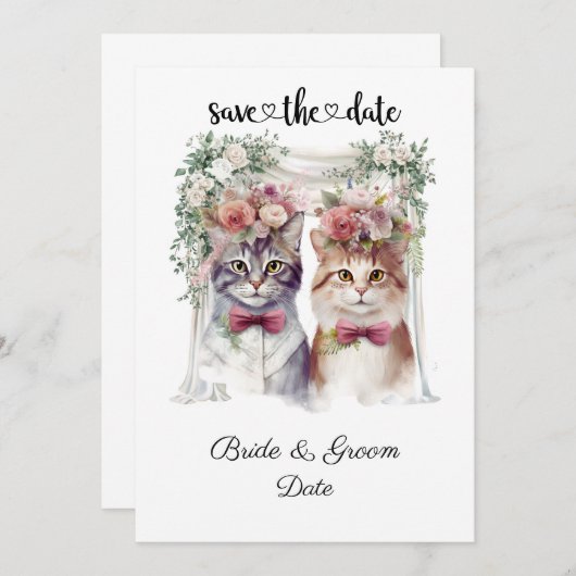 Save The Date Mariage de chat avec mariée et chambre (Devant / Derrière)