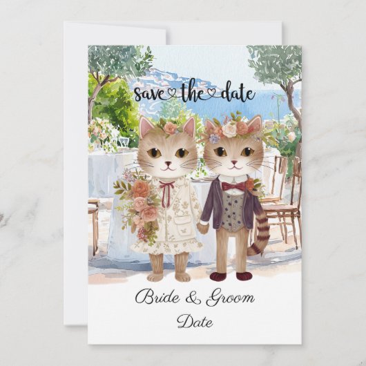 Save The Date Mariage de chat avec mariée et chambre (Devant)