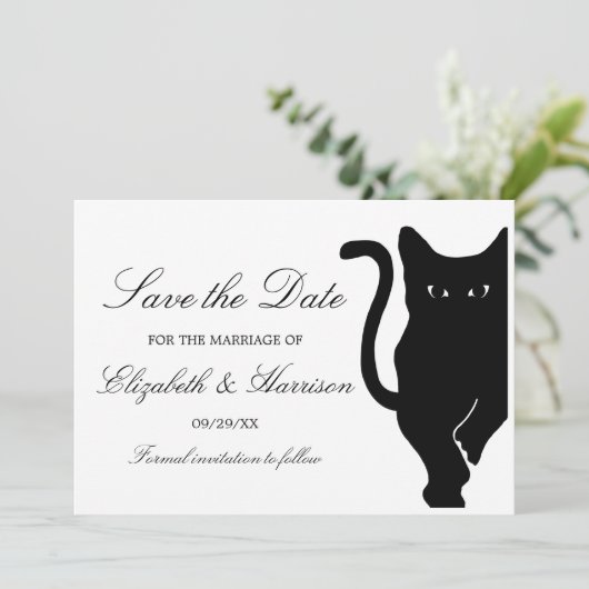 Save The Date Mariage de chat noir Whimsical moderne (Debout devant)