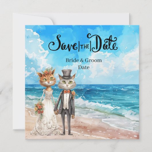 Save The Date Mariage de Chat sur le Thème de Mariage à la Plage (Devant)