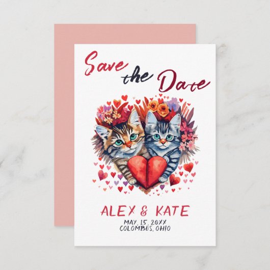 Save The Date Mariage de chats mignons Enregistrer la date Faire (Devant / Derrière)