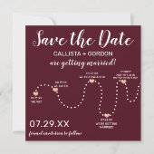 Save The Date Mariage de chronologie simple Gold Burgundy (Devant)