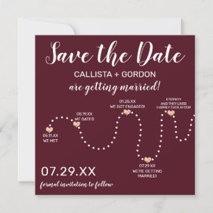 Save The Date Mariage de chronologie simple Gold Burgundy