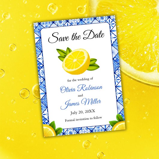 Save The Date Mariage de citron bleu méditerranéen italien