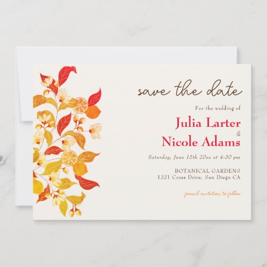 Save The Date Mariage de Citron Frais Amour Feuillage (Devant)