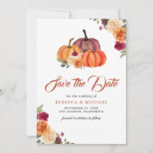Save The Date Mariage de Citrouille Floral Orange Brûlé (Devant)