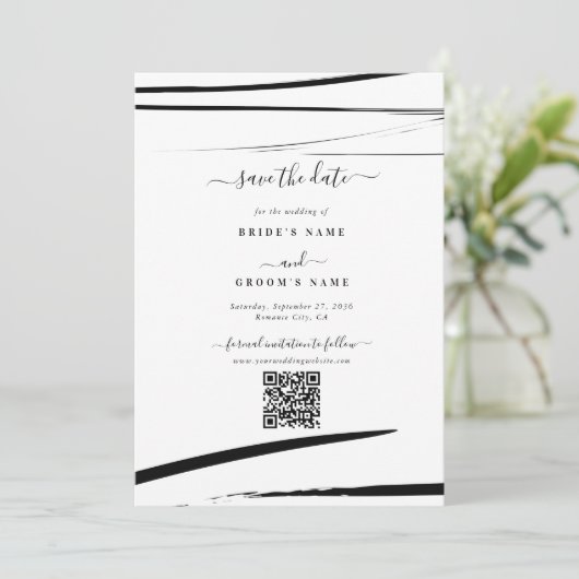 Save The Date Mariage de code QR Abstrait noir moderne (Debout devant)