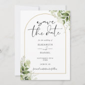 Save The Date Mariage de code QR Arch Gold de Rustic Greenery (Devant)