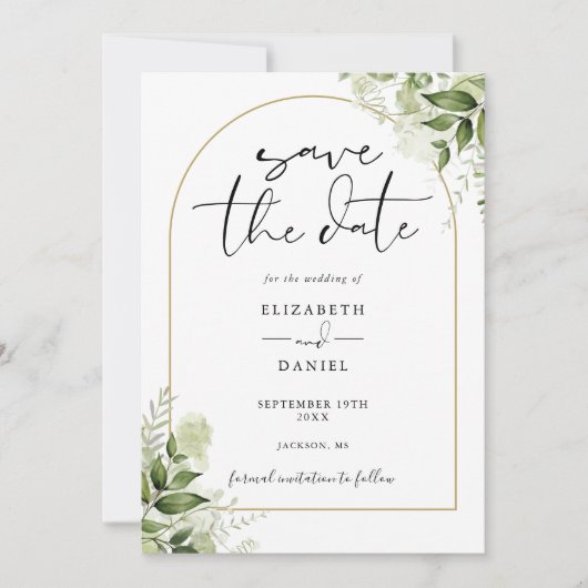 Save The Date Mariage de code QR Arch Gold de Rustic Greenery (Devant)