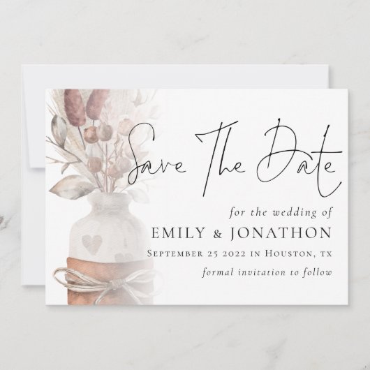 Save The Date Mariage de code QR Boho Pampas Grass Overlay (Devant)
