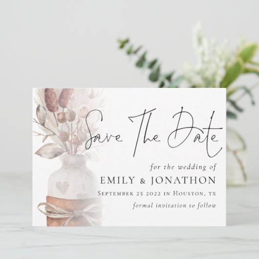 Save The Date Mariage de code QR Boho Pampas Grass Overlay (Debout devant)
