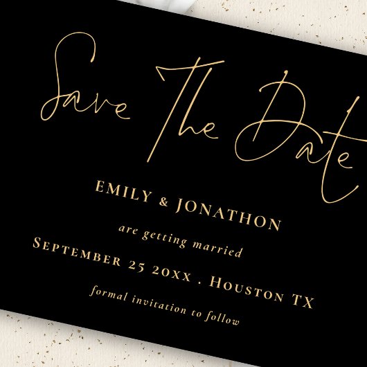Save The Date Mariage de code QR Classy Black Gold Script