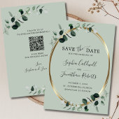 Save The Date Mariage de code QR Eucalyptus Gold Sage