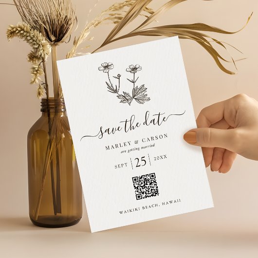 Save The Date Mariage de code QR Fleur sauvage Boho