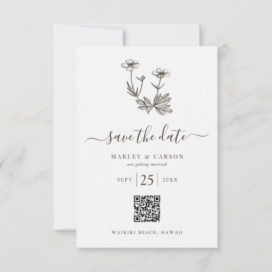 Save The Date Mariage de code QR Fleur sauvage Boho (Devant)