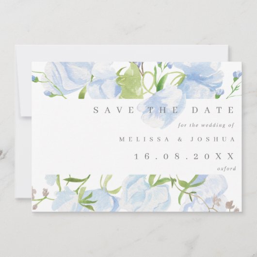 Save The Date Mariage de code QR floral bleu clair moderne (Devant)