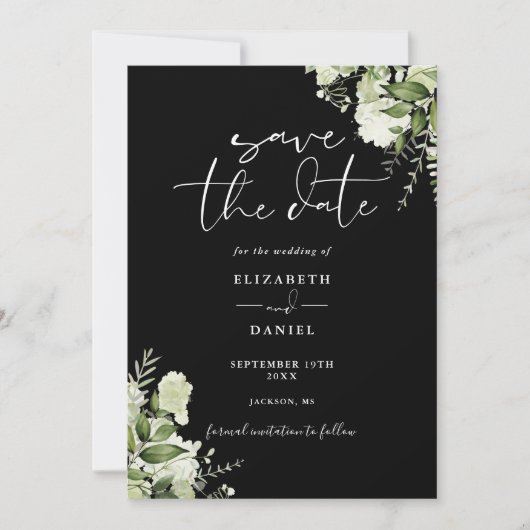 Save The Date Mariage de code QR floral noir et blanc (Devant)