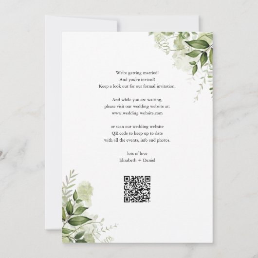 Save The Date Mariage de code QR Floral Rustic Greenery (Dos)