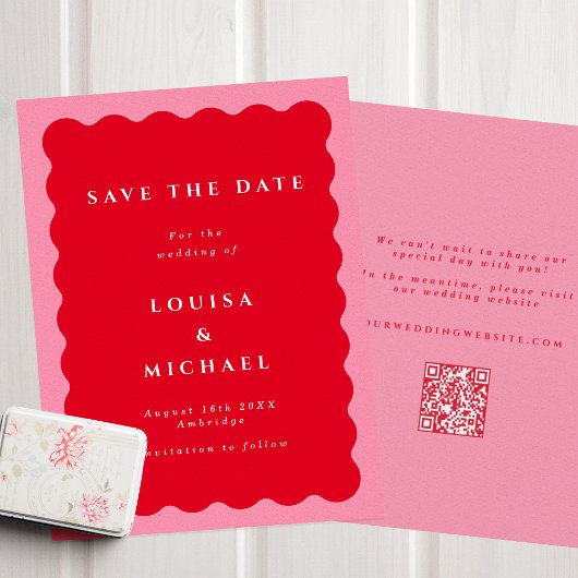 Save The Date Mariage de code QR gras rouge et rose
