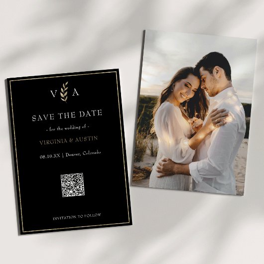 Save The Date Mariage de code QR minimal noir blanc et or