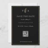 Save The Date Mariage de code QR minimal noir blanc et or (Devant)