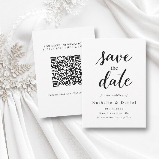 Save The Date Mariage de code QR noir et blanc élégant