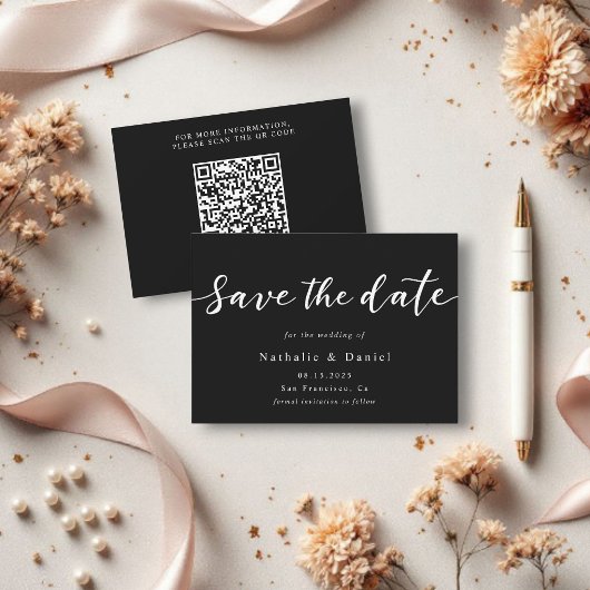 Save The Date Mariage de code QR noir et blanc élégant