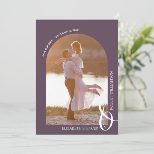 Save The Date Mariage de code QR violet photo (Debout devant)