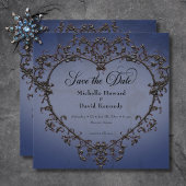 Save The Date Mariage de coeur gothique noir et bleu en fibre