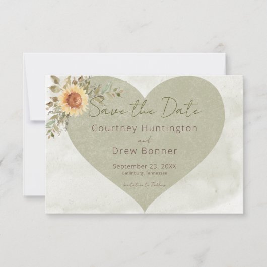 Save The Date Mariage de coeur Soft Sunflower Boho (Devant)