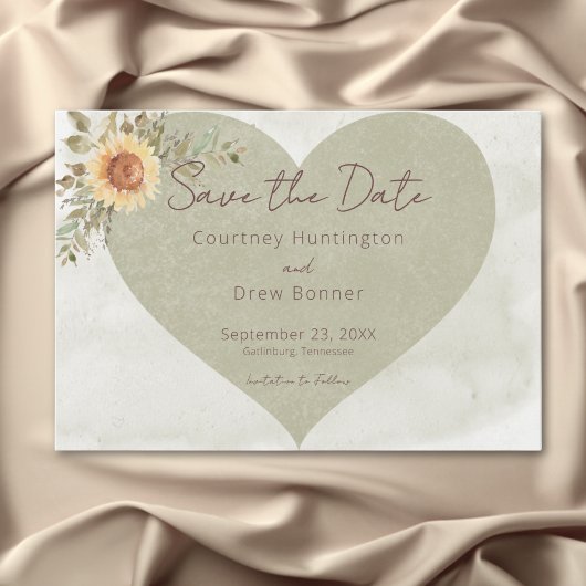 Save The Date Mariage de coeur Soft Sunflower Boho