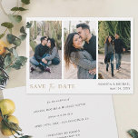 Save The Date Mariage de collage multiphoto personnalisé simple<br><div class="desc">Ce mariage simple et élégant moderne trois photo enregistrer la date carte plat modèle de caractéristiques de vos photos et "SAVE the DATE" mis en évidence dans un élégant ton or appelé California Gold (couleur A98F64) et transmis avec un mélange frappant de deux polices distinctes, avec "et" dans un script...</div>