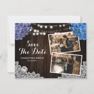 Save The Date Mariage de collage photo florale bleue et violette