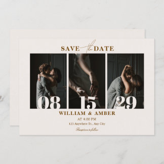 Save The Date Mariage de collage photo minimaliste beige