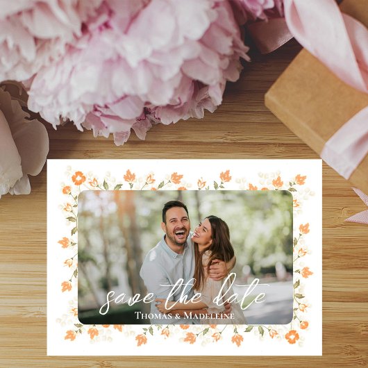 Save The Date Mariage de collection photo florale de pêche