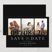 Save The Date Mariage de collection photo moderne noir et blanc  (Devant / Derrière)