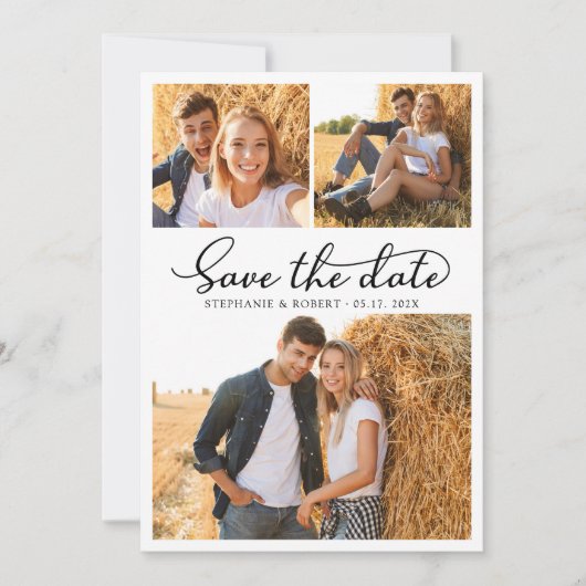 Save The Date Mariage de collection photo Script 3 élégant (Devant)
