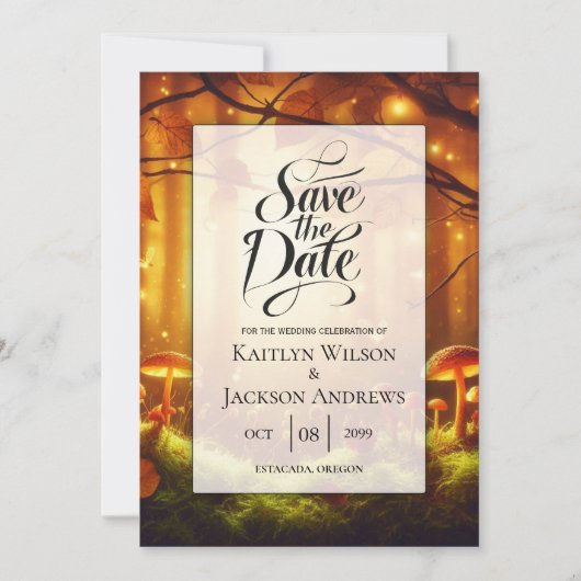 Save The Date Mariage de conte de fées dans une forêt d'ambre ma (Devant)